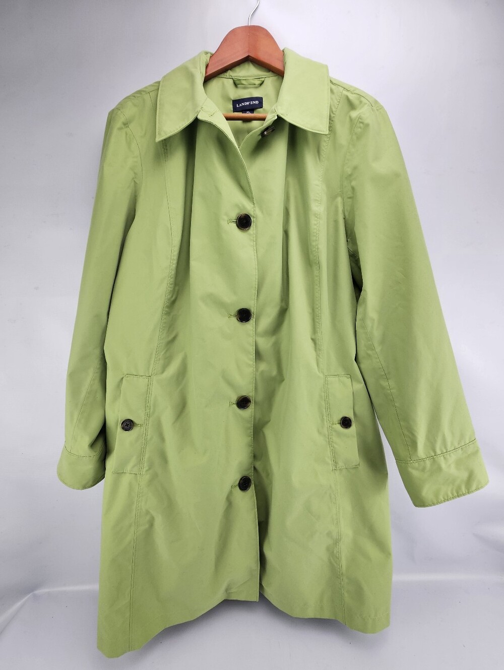 Lands' End Vibrant Lime Green Lightweight Raincoat Trench Jacket Women's Size XL